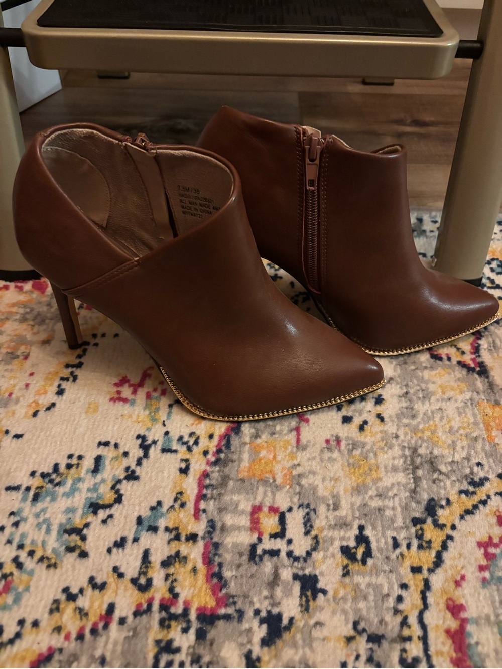 BCBGeneration Brown Pointed Toe Ankle Booties with Gold-Trim Sole